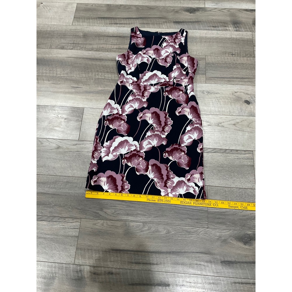 Ann Taylor Factory Petite Floral Sheath Dress Navy Plum Sleeveless 6P - Picture 7 of 8